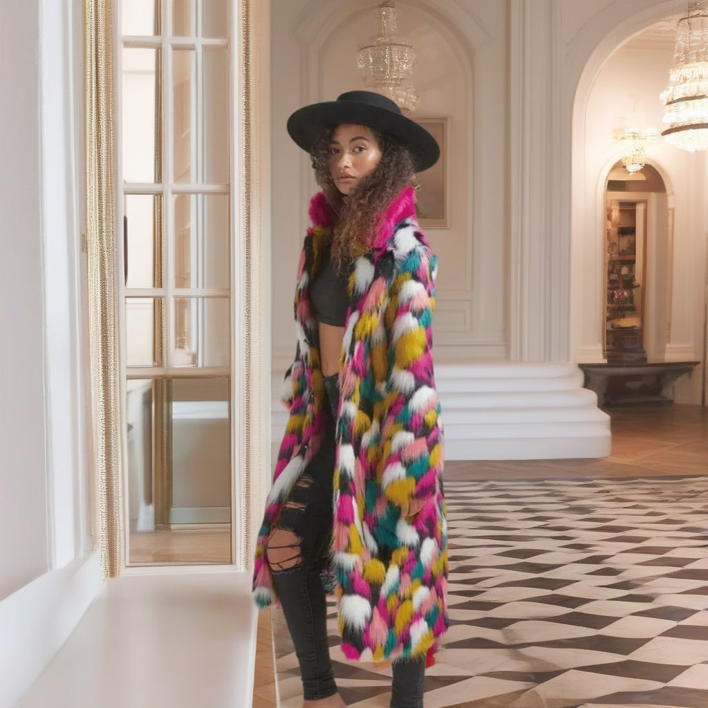 Spectrum Splendor Faux Fur Coat