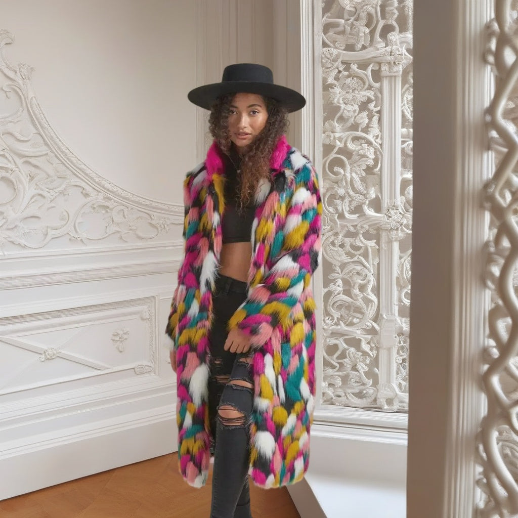 Spectrum Splendor Faux Fur Coat