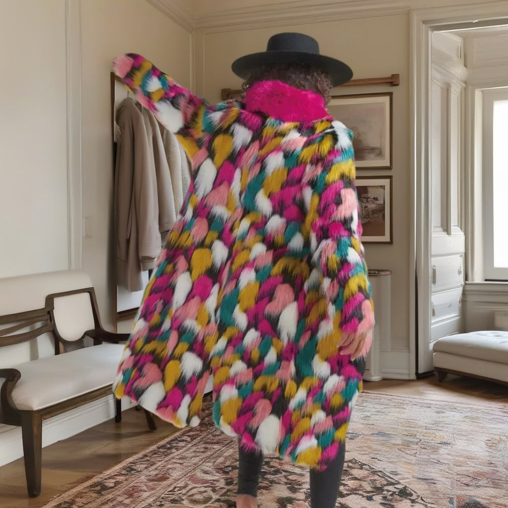 Spectrum Splendor Faux Fur Coat