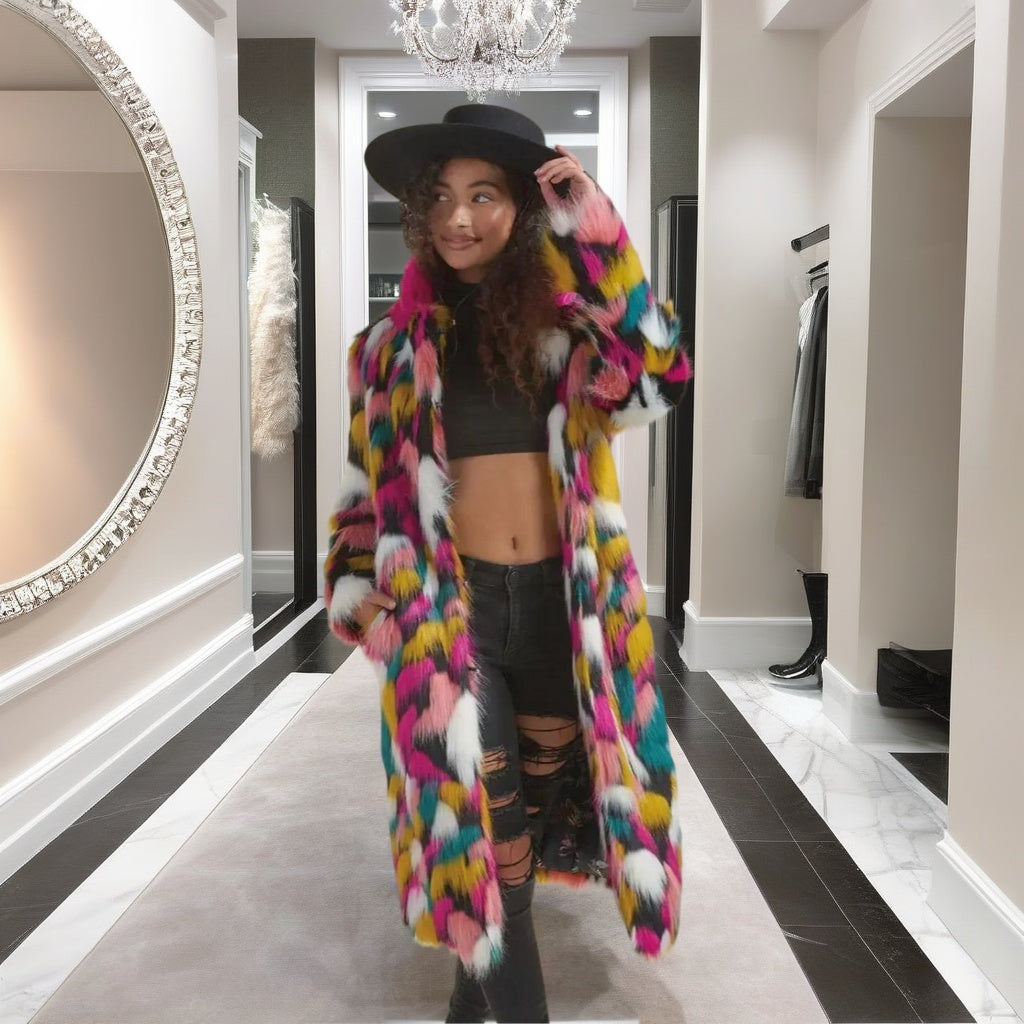 Spectrum Splendor Faux Fur Coat