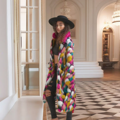 Spectrum Splendor Faux Fur Coat