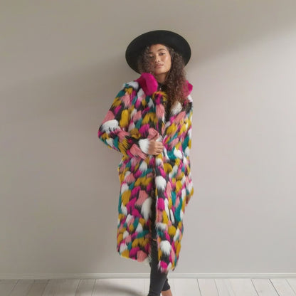 Spectrum Splendor Faux Fur Coat