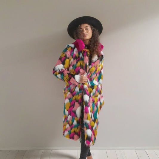 Spectrum Splendor Faux Fur Coat